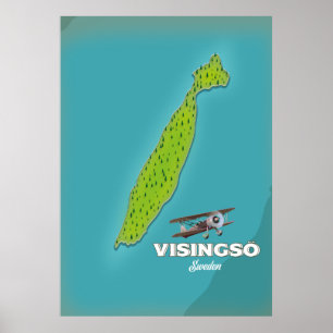 Poster Visingsö Suécia mapa antigo pôster de viagem.