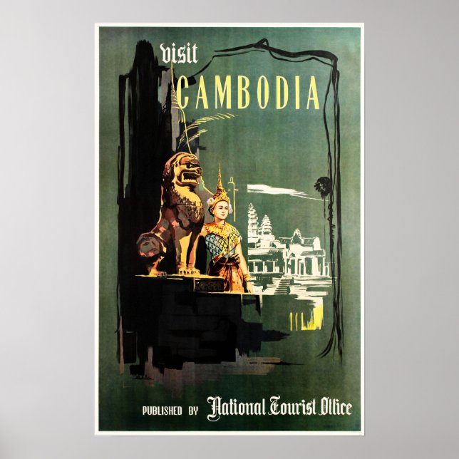 Poster VISITA CAMBODIA Phnom Penh Serviço Nacional de Tur (Frente)