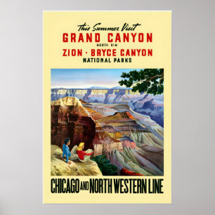 Poster Visita dos anos 50 ao Grand Canyon Zion Bryce Esti