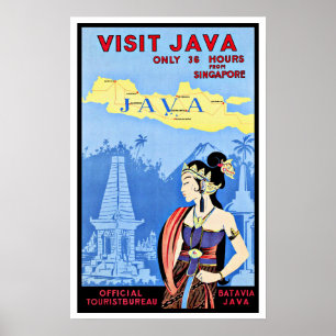 Póster Visita Java Indonésia do vintage de Singapore