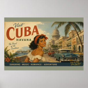Poster Visita Vintage Cuba Viagens - Saudações de Havana