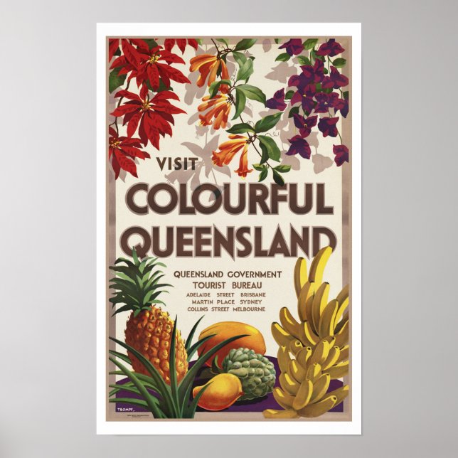 Póster Visite a Austrália Colorida Queensland (Frente)