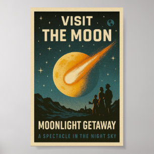 Poster Visite a Lua - Retrofuturismo Turismo Lunar