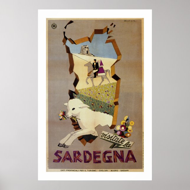 Poster Visite a Sardenha vintage viagem italiano (Frente)