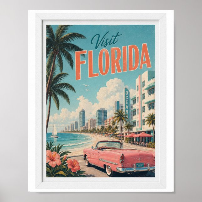 Poster Visite a Viagem Vintage da Flórida (Frente)