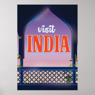 Póster Visite a Viagens vintage da Índia.