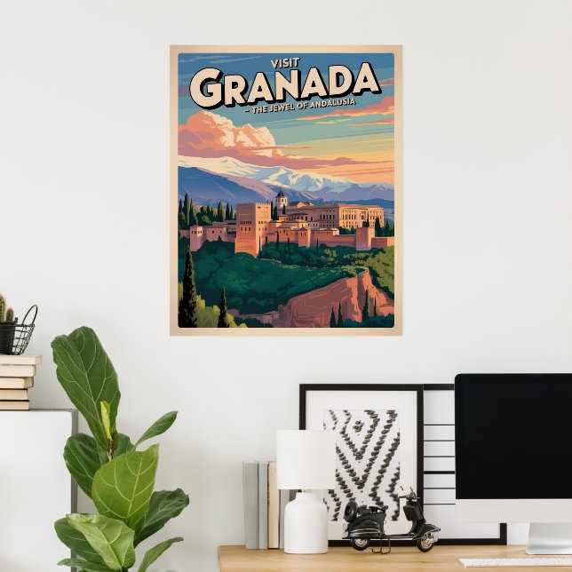 Poster Visite a Viagens vintage de Arte Granada (Escritório em casa)