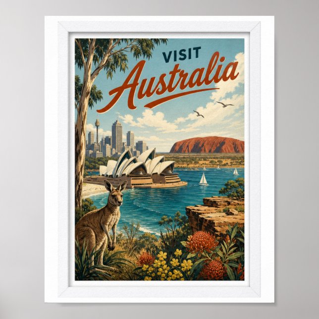 Poster Visite Austrália Viagem Vintage (Frente)