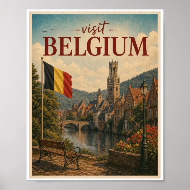 Poster Visite Bélgica Viagem Vintage (Frente)