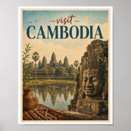 Poster Visite Camboja Viagem Vintage