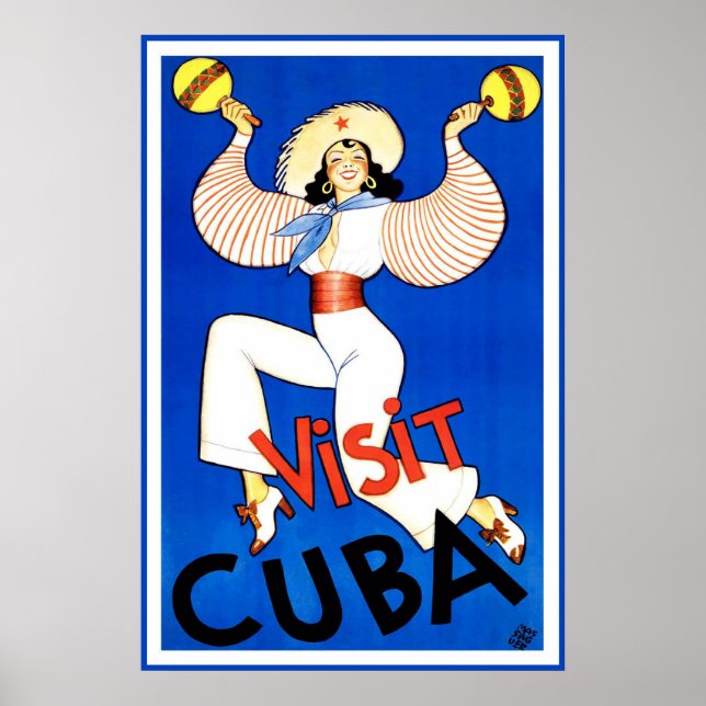Póster Visite Cuba Viagens vintage (Frente)