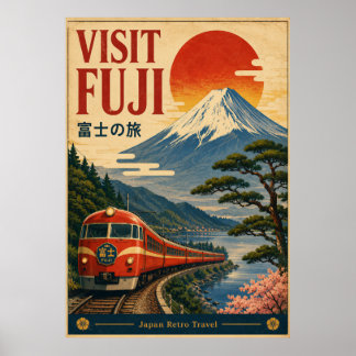 Poster Visite Fuji Cartaz de Viagem Retro Japão | Tra
