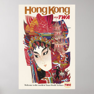 Poster Visite Hong Kong Viagens Aéreas ao Estilo Vintage