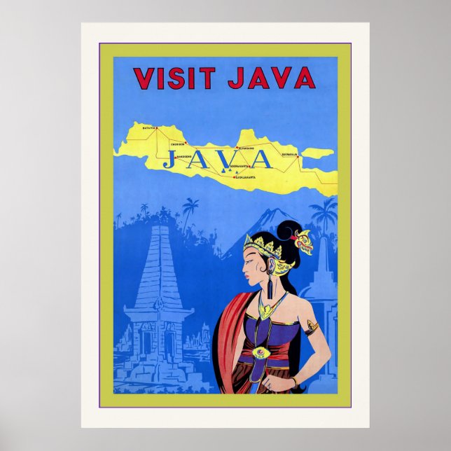 Póster Visite Java ~ Viagens vintage (Frente)