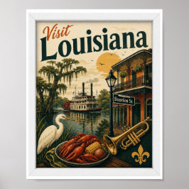 Poster Visite Louisiana Viagem Vintage