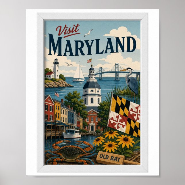 Poster Visite Maryland Viagens Vintage (Frente)