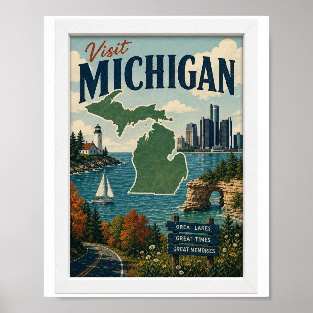 Poster Visite Michigan Viagens Vintage (Frente)