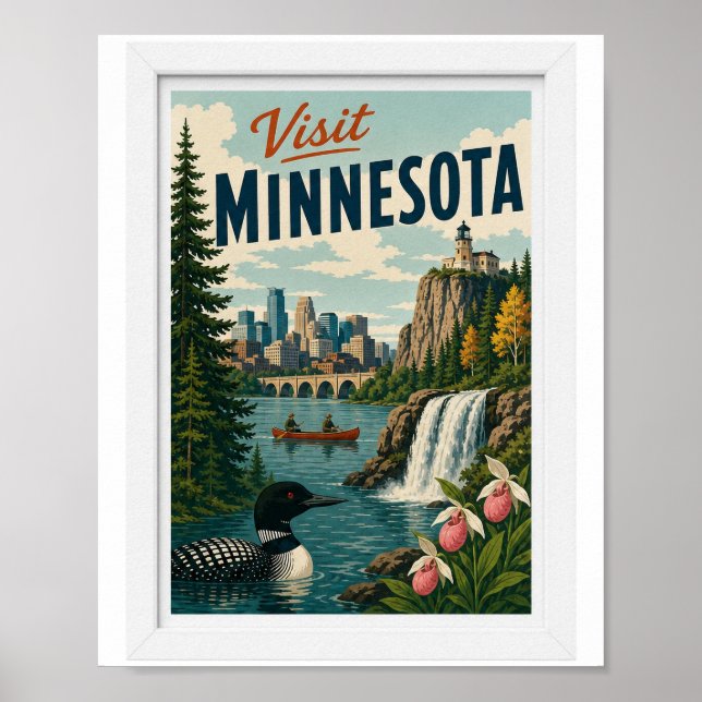 Poster Visite Minnesota Viagem Vintage (Frente)