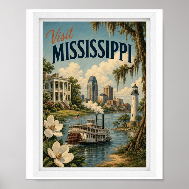 Poster Visite Mississippi Viagens Antigo (Frente)