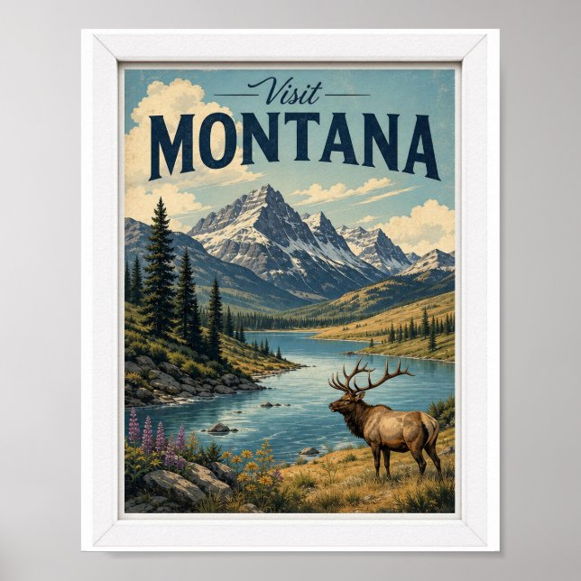 Poster Visite Montana Viagem Vintage (Frente)