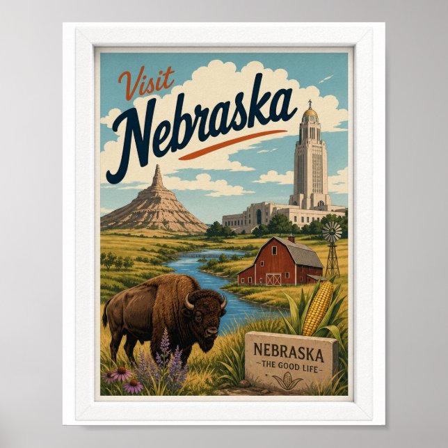 Poster Visite Nebraska Viagens Vintage (Frente)