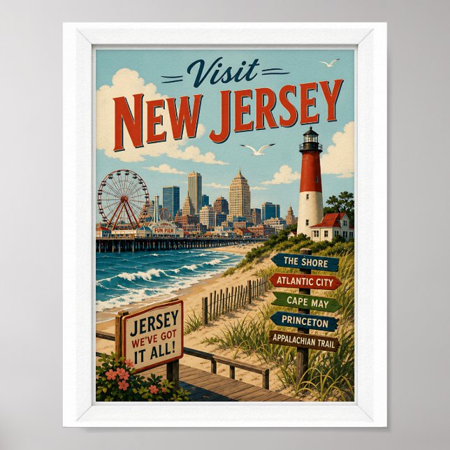 Poster Visite Nova Jersey Viagem Vintage (Frente)