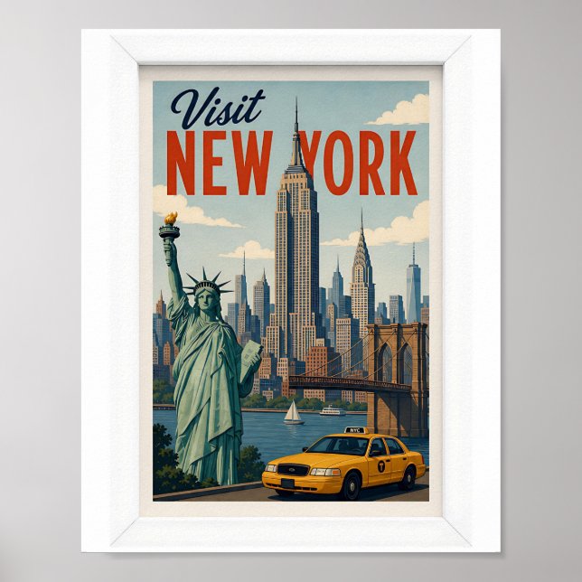 Poster Visite Nova York Viagem Vintage (Frente)