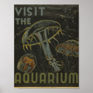 Poster Visite o Cartaz Antigo WPA do Aquário