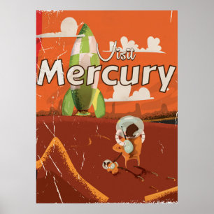 Póster Visite o desenho do Planeta Mercúrio Vintage Sci-
