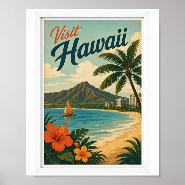 Poster Visite o Havaí Viagens Vintage (Frente)