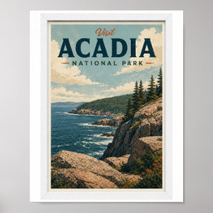 Poster Visite o Parque Nacional de Acadia Viagem Vintage