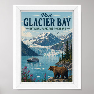 Poster Visite o Parque Nacional Glacier Bay Viagem Vintag