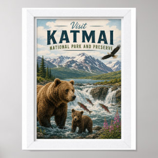 Poster Visite o Parque Nacional Katmai Viagem Vintage