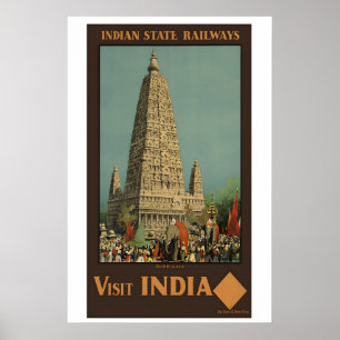 Poster Visite o pôster de viagem antigo Índia Budh Gaya
