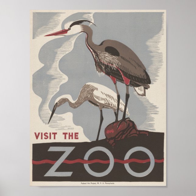 Poster Visite o Zoológico Garça Vintage WPA (Frente)
