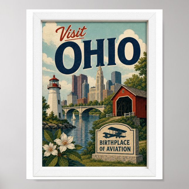 Poster Visite Ohio Viagem Vintage (Frente)