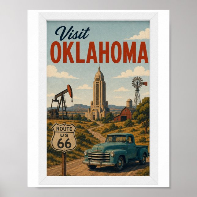 Poster Visite Oklahoma Viagem Vintage (Frente)