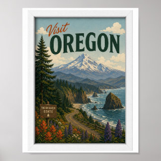 Poster Visite Oregon Viagem Vintage