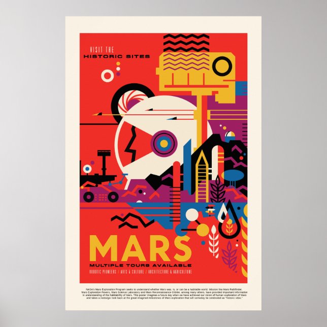 Poster Visite os Sítios Históricos de Marte NASA Viagem (Frente)