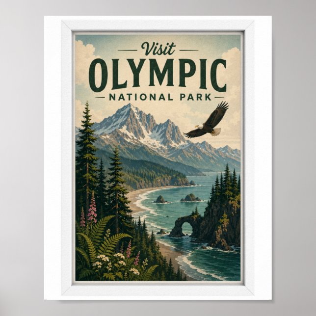 Poster Visite Parque Nacional Olímpico Viagem Vintage (Frente)