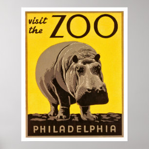 Poster Visite Philadelphia zoo, hippo grande, viagens vin