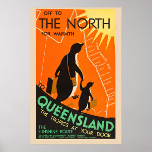 Poster Visite Queensland Austrália 1935 Estilo Vintage