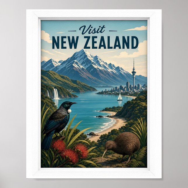 Poster Visite Viagens Antigas da Nova Zelândia (Frente)