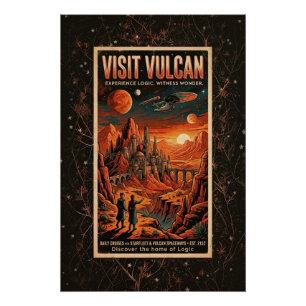 Póster Visite Vulcano - Cartaz de Viagem Galáctica Retro