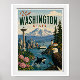 Poster Visite Washington State Travel Vintage