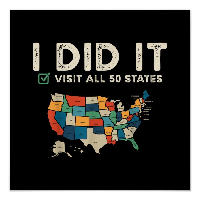 Póster Visited All 50 US States - USA Map Travel - Visit  (Frente)