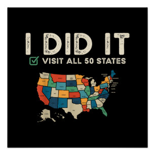 Póster Visitou todos os 50 estados dos EUA - Mapa de viag