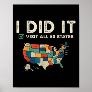 Poster Visitou todos os 50 estados dos EUA - Mapa de viag