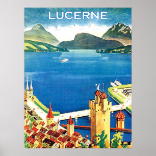 Poster Vista aérea, cidade da lucerna e um lago, suiça