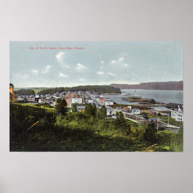 Póster Vista aérea da cidade e da Baía de Coos (Frente)
